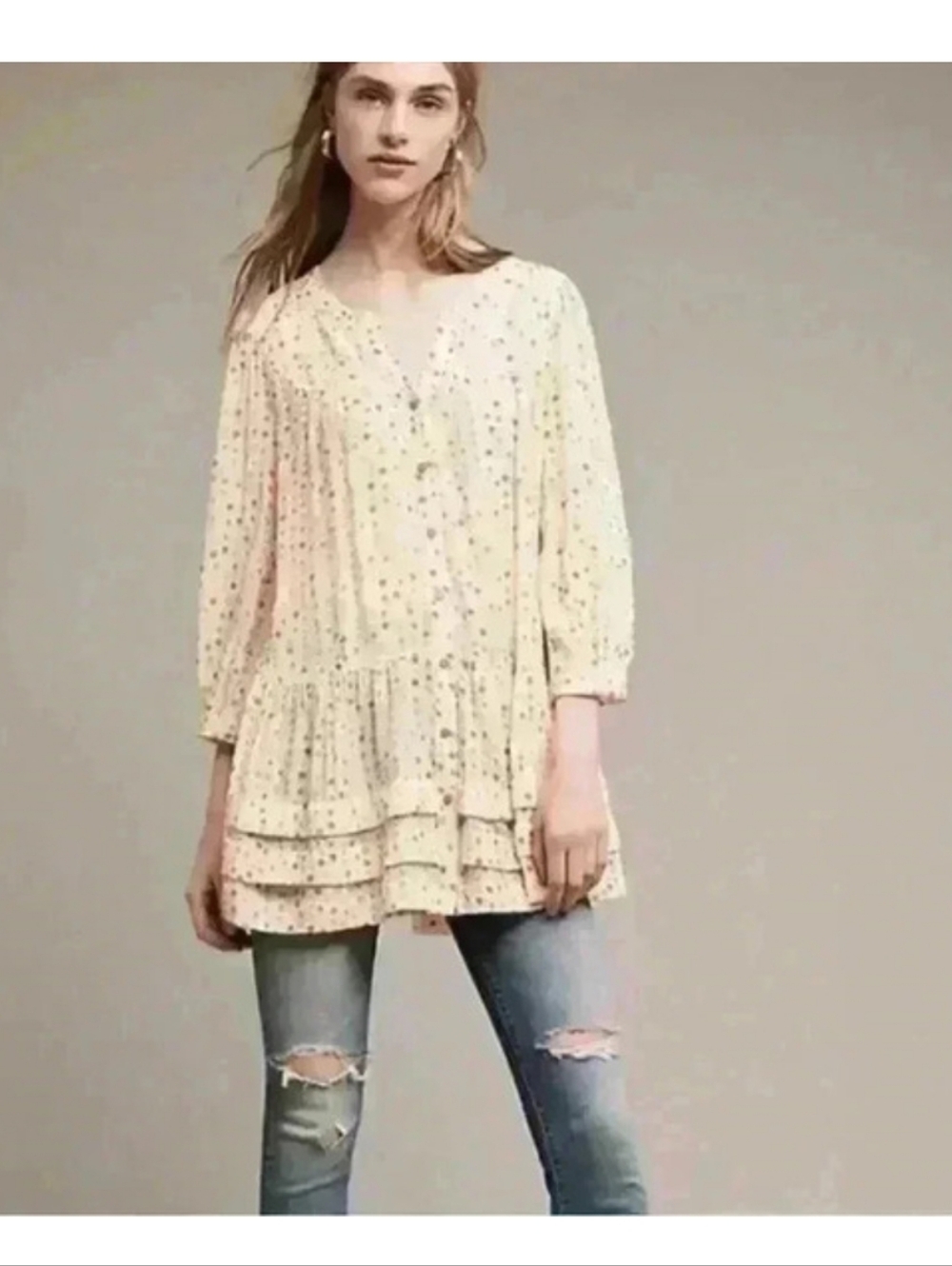 Anthropologie Maeve Geo Peasant Tunic Top